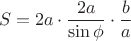 $$
S= 2a \cdot \frac{2a}{\sin\phi} \cdot \frac{b}{a}
$$