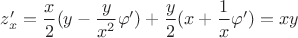 $z'_x = \dfrac{x}{2}(y -\dfrac{y}{x^2}\varphi') + \dfrac{y}{2}(x + \dfrac{1}{x}\varphi') = xy$