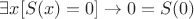 $\exists x [S(x)=0] \to 0=S(0)$