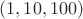 $(1,10,100)$
