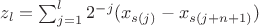 $z_l=\sum_{j=1}^l2^{-j}(x_{s(j)}-x_{s(j+n+1)})$