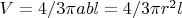 $V=4/3\pi ab l=4/3\pi r^2 l $