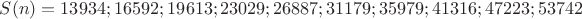$S(n)=13934; 16592; 19613; 23029; 26887; 31179; 35979; 41316; 47223; 53742$