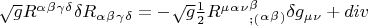 \sqrt {g} R^\alpha^\beta^\gamma^\delta \delta R_\alpha_\beta_\gamma_\delta = - \sqrt {g} \frac{1}{2} R^\mu^\alpha^\nu^\beta_{;(}_\alpha_\beta_{)} \delta g_\mu_\nu  + div