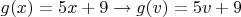$g(x)=5x+9 \to g(v)=5v+9$