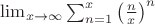 $\lim_{x\to\infty}\sum_{n=1}^{x}\left(\frac{n}{x}\right)^{n}$