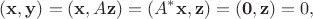 $$
(\mathbf x, \mathbf y) = (\mathbf x, A \mathbf z) = (A^* \mathbf x, \mathbf z) = (\mathbf 0, \mathbf z) = 0,
$$