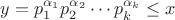 $y=p_1^{\alpha_1}p_2^{\alpha_2}\cdots p_k^{\alpha_k}\le x$