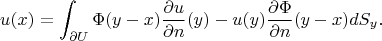 $$u(x)=\int_{\partial U}\Phi(y-x)\frac{\partial u}{\partial n}(y)-u(y)\frac{\partial \Phi}{\partial n}(y-x)dS_y.$$