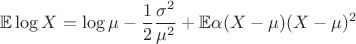 $$\mathbb{E}\log X = \log\mu - \frac12 \frac{\sigma^2}{\mu^2} + \mathbb{E}\alpha(X-\mu)(X-\mu)^2$$