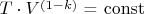 $T \cdot V$\overset{(1-k)}{}$ = \operatorname{const}$