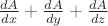 $\frac{dA}{dx}+\frac{dA}{dy}+\frac{dA}{dz}$