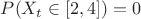 $ P(X_t\in [2,4]) =0 $