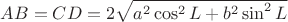$AB=CD=2\sqrt{a^2\cos^2 L+b^2\sin^2 L}$