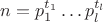 $n=p_1^{t_1}\dots p_l^{t_l}$