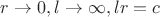 $r \to 0, l \to \infty, lr = c$