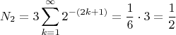 $$N_2=3\sum\limits_{k=1}^{\infty}{2^{-(2k+1)}}=\frac16\cdot3=\frac12$$