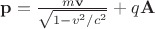 $ \mathbf{p} = \frac{m\mathbf{v}}{\sqrt{1-v^2/c^2}} + q\mathbf{A} $