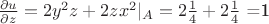 $\frac{\partial u}{\partial z}=2y^2z+2zx^2|_A=2\frac14 +2\frac14$ =1