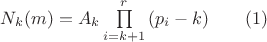 $N_k(m)=A_k\prod\limits_{i=k+1}^{r}{(p_i-k)}\qquad(1)$
