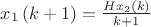 $x_{{1}} \left( k+1 \right) ={\frac {Hx_{{2}} \left( k \right) }{k+1}}$