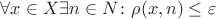$\forall x \in X \exists n \in N \colon \rho(x, n) \le \varepsilon$