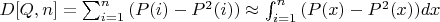 $D[Q,n]=\sum_{i=1}^n {(P(i)-P^2(i))} \approx \int_{i=1}^n {(P(x)-P^2(x)) dx}$