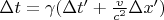 $\Delta t=\gamma (\Delta t' +\frac{v}{c^2}\Delta x')$