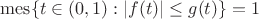 $\operatorname{mes} \{t \in (0,1): |f(t)| \leq g(t) \} = 1$