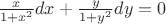 $\frac{x}{1+x^2}dx+\frac{y}{1+y^2}dy=0$