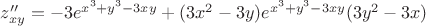 $z''_{xy}=-3e^{x^3+y^3-3xy}+(3x^2-3y)e^{x^3+y^3-3xy}(3y^2-3x)$