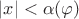 $|x|< \alpha(\varphi)$