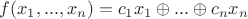 $f(x_1,...,x_n)=c_1x_1\oplus...\oplus c_nx_n$