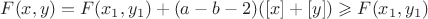 $F(x,y)=F(x_1,y_1)+(a-b-2)([x]+[y]) \geqslant F(x_1,y_1)$