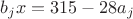 $b_jx=315-28a_j$