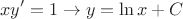 $$xy'=1\to y=\ln x+C$$