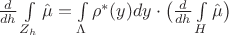 $\frac{{d}}{{d} h} \int\limits_{Z_h} \hat \mu = \int\limits_{\Lambda} \rho^*(y) {d} y \cdot \big ( \frac{{d}}{{d} h} \int\limits_{H} \hat \mu \big )$