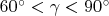 $60^{\circ} < \gamma < 90^{\circ}$