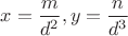 $x=\dfrac{m}{d^2},y=\dfrac{n}{d^3}$ $x=\dfrac{m}{d^2},y=\dfrac{n}{d^3}$