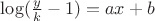 $\log(\frac y k -1)=ax+b$