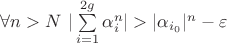 $\forall n > N \ |\sum\limits_{i=1}^{2g} \alpha_i^n| > |\alpha_{i_0}|^n - \varepsilon$