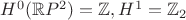 $H^0(\mathbb{R}P^2)=\mathbb{Z},H^1=\mathbb{Z}_2$