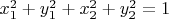 $x_1^2 + y_1^2 + x_2^2 + y_2^2 = 1$