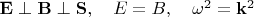 $\mathbf{E}\perp\mathbf{B}\perp\mathbf{S},\quad E=B,\quad \omega^2=\mathbf{k}^2$