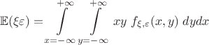 $$\mathbb E(\xi\varepsilon)=\int\limits_{x=-\infty}^{+\infty}\int\limits_{y=-\infty}^{+\infty} xy \;f_{\xi, \varepsilon}(x,y)\; dy dx$$