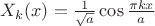 $X_k(x)=\frac 1 {\sqrt a} \cos \frac {\pi k x} {a}$