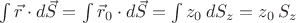 $\int \vec r \cdot d\vec S =\int \vec r_0 \cdot d\vec S =\int z_0 \,dS_z = z_0 \,S_z$