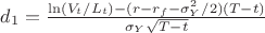 $d_1=\frac{\ln(V_t/L_t)-(r-r_f-\sigma_Y^2/2)(T-t)}{\sigma_Y\sqrt{T-t}}$
