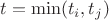 $t=\min(t_i, t_j)$