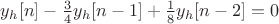 $y_h[n] - \frac 3 4 y_h[n-1] + \frac 1 8 y_h[n-2]=0$